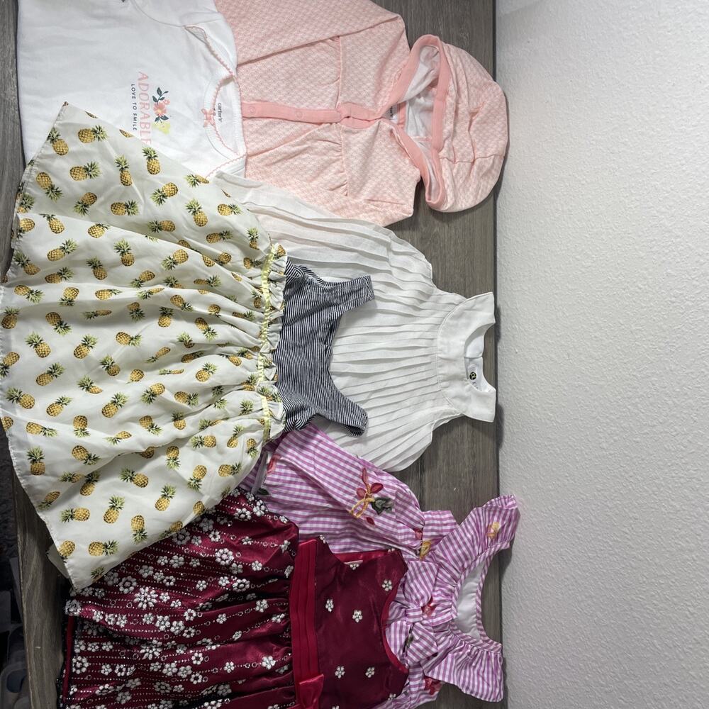Lot 6pc Baby Girl Clothes 12 Months Carter's Dresses Hoodie Pineapple - Picture 3 of 10